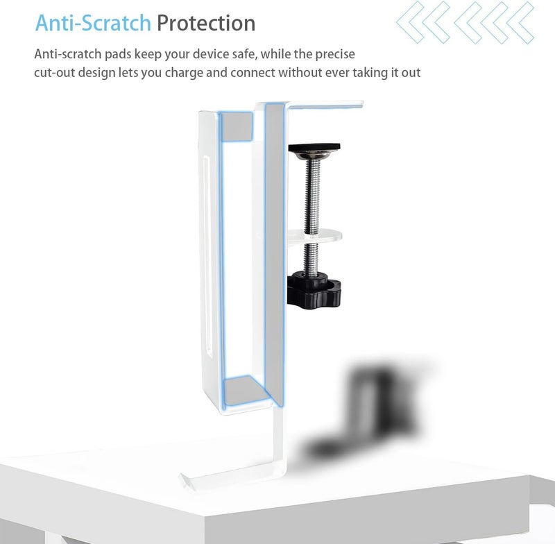 IFCASE Adjustable Desk Side Laptop Mount Holder with Headphone Hook, No Drill Desk Storage Organizer (White) - Image 4